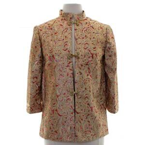Vintage 90s Women's Medium Metallic Tunic Jacket Asian Inspired Hook Closure